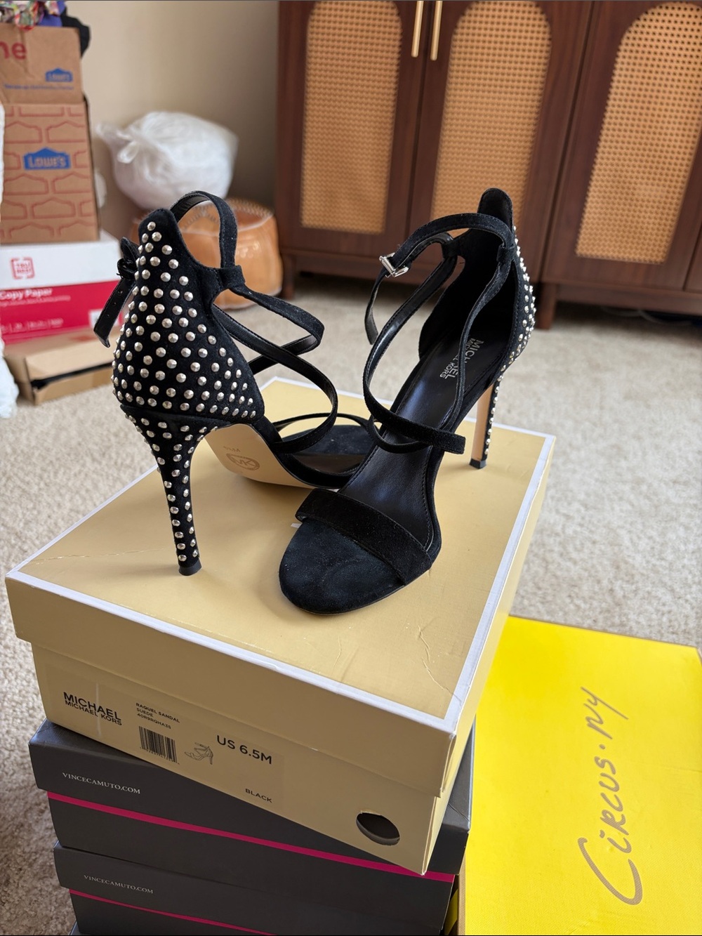 Michael Kors Black Studded Strappy Stiletto Heels